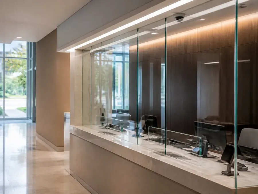 Detalhe de vidro laminado blindado instalado pela Vidraçaria Taguatinga Lumus